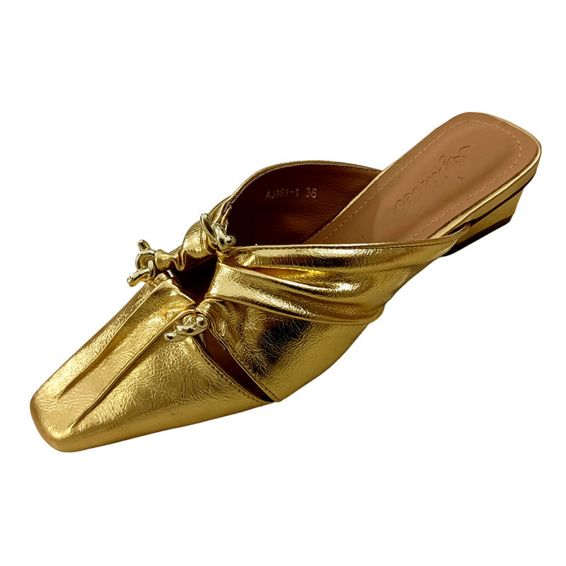 Genuine Leather Women's Half Toe Cap Slippers