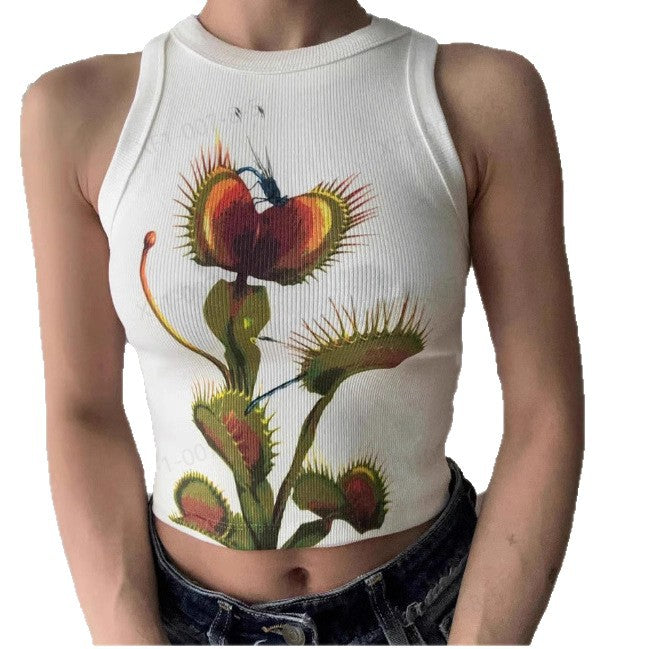 Sexy Plant Floral Print Camisole American Slim Fit