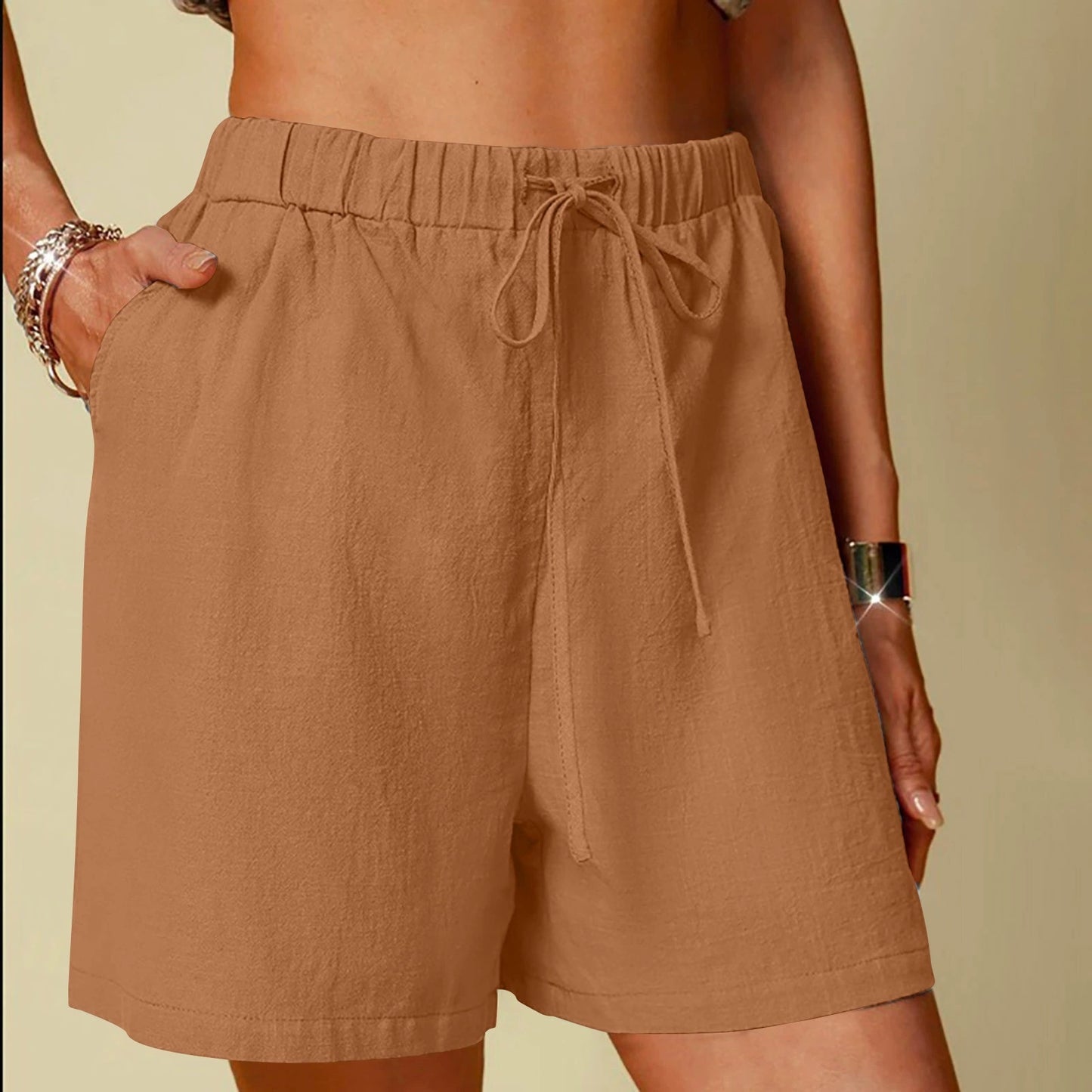 Women's Cotton Linen Pure Color Comfort Wide Leg Shorts