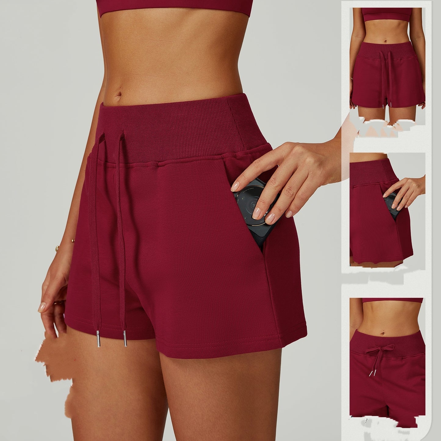 High Top Sports Sweatpants Pocket Drawstring Outdoor Exercise Shorts