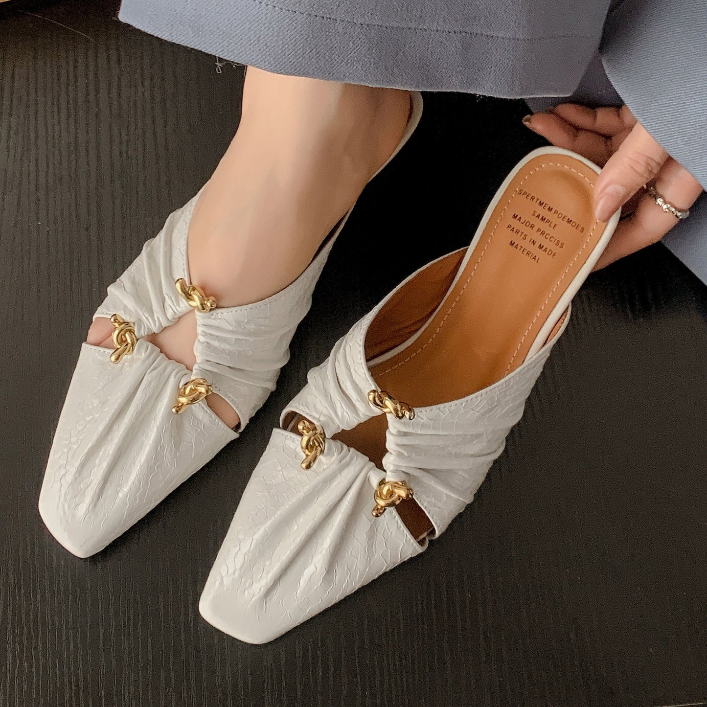 Genuine Leather Women's Half Toe Cap Slippers