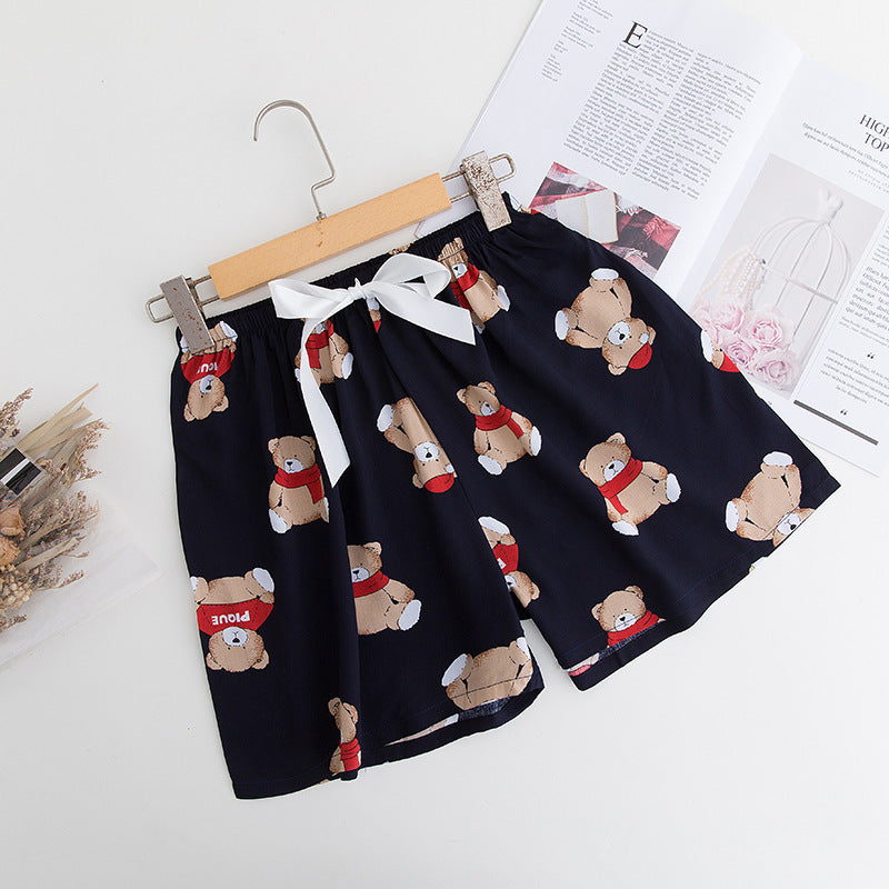 Shorts Thin Japanese Floral Draping Elastic Waist Pajama Pants