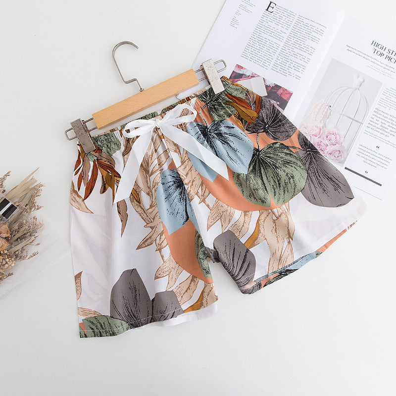 Shorts Thin Japanese Floral Draping Elastic Waist Pajama Pants
