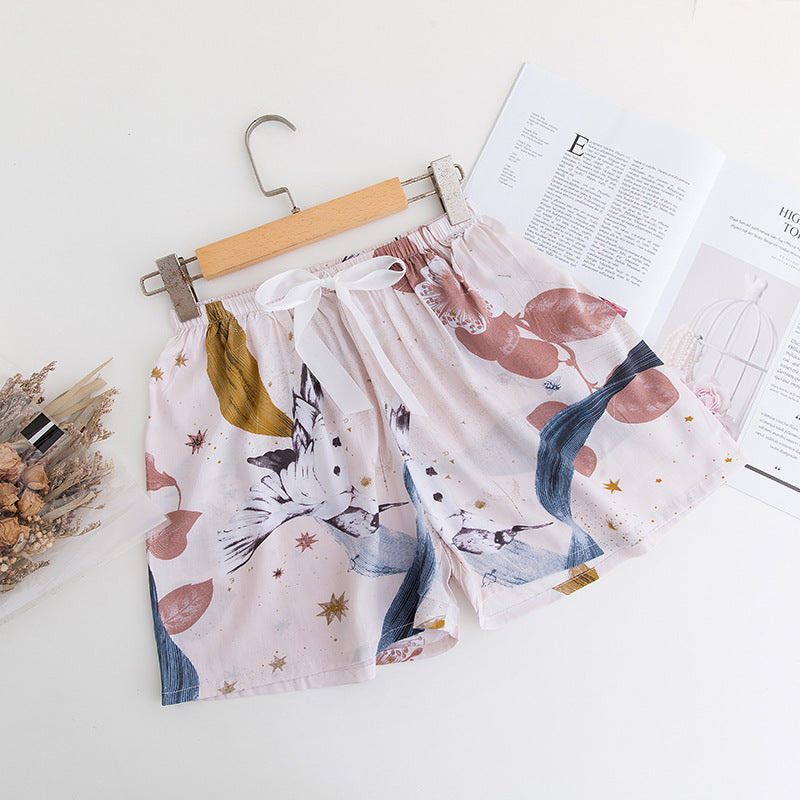 Shorts Thin Japanese Floral Draping Elastic Waist Pajama Pants