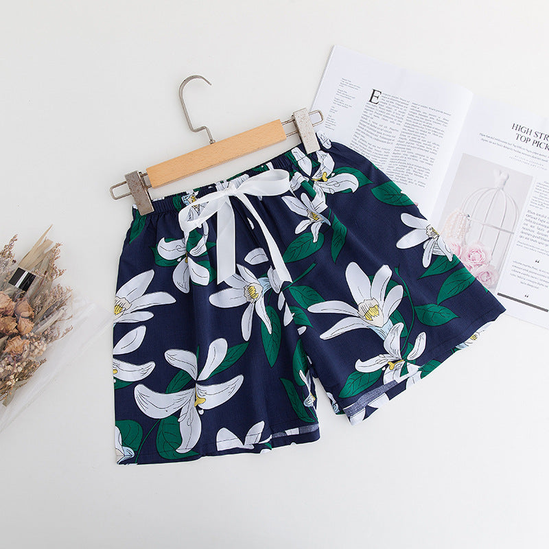 Shorts Thin Japanese Floral Draping Elastic Waist Pajama Pants
