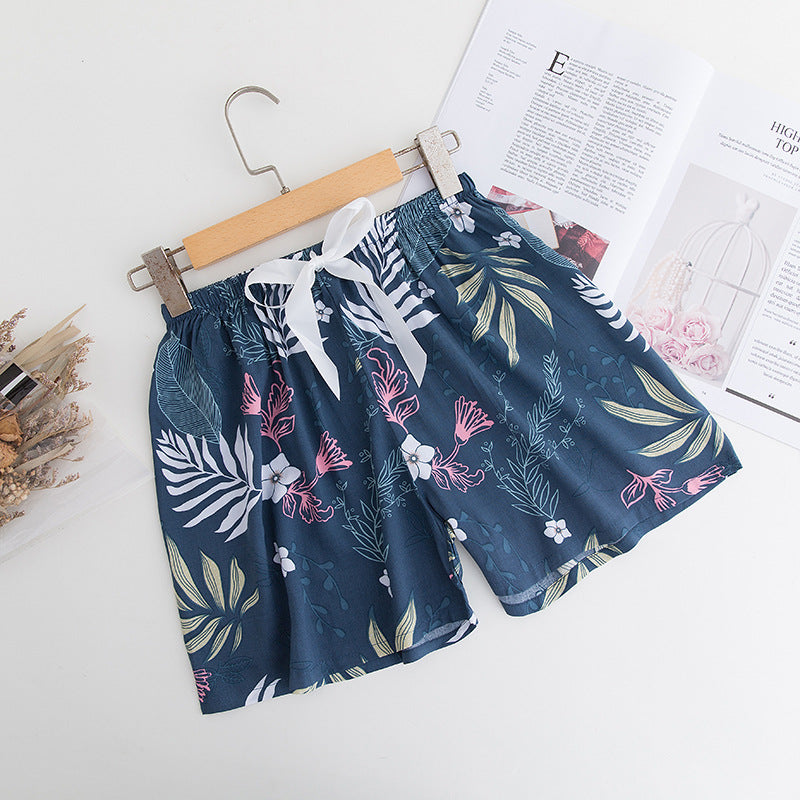 Shorts Thin Japanese Floral Draping Elastic Waist Pajama Pants