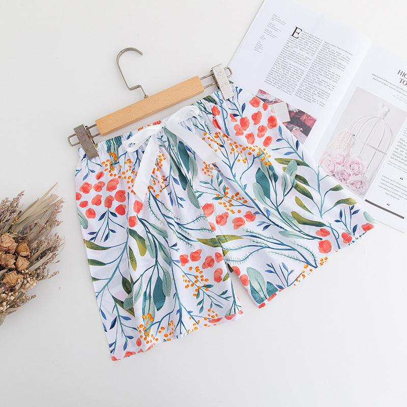 Shorts Thin Japanese Floral Draping Elastic Waist Pajama Pants