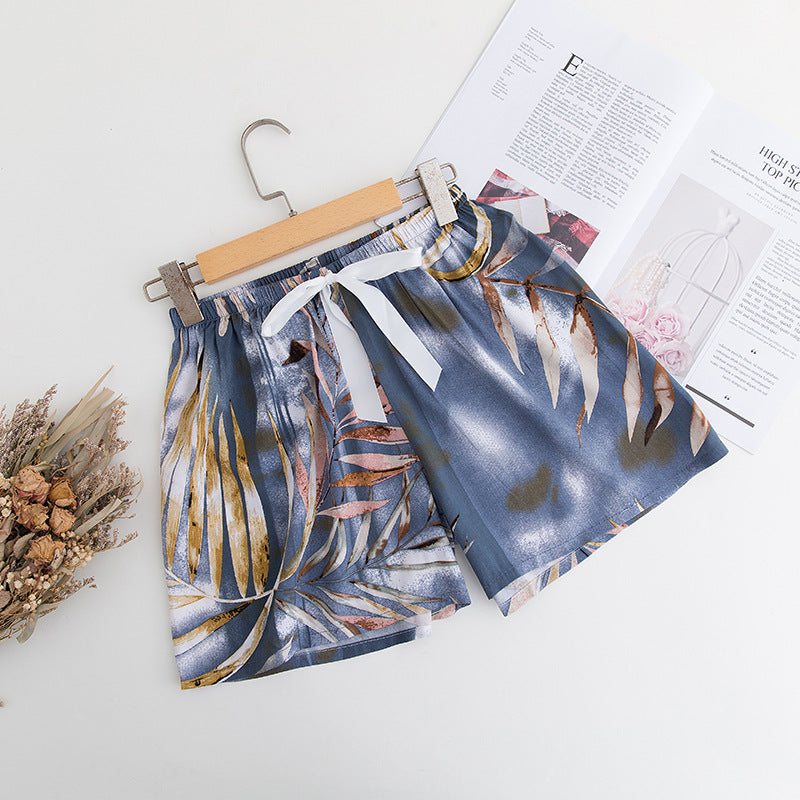 Shorts Thin Japanese Floral Draping Elastic Waist Pajama Pants