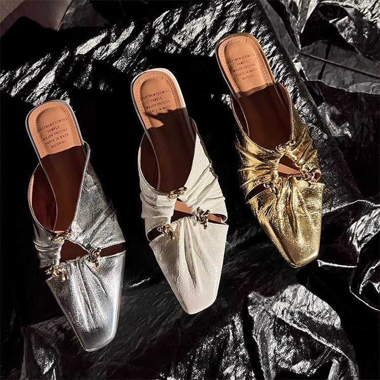 Genuine Leather Women's Half Toe Cap Slippers