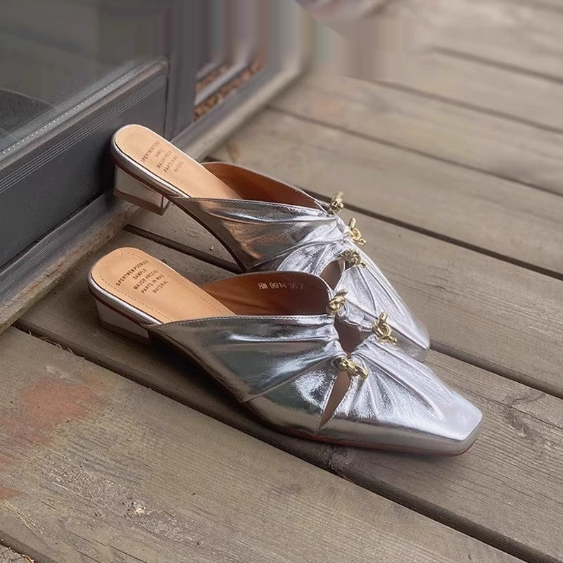 Genuine Leather Women's Half Toe Cap Slippers