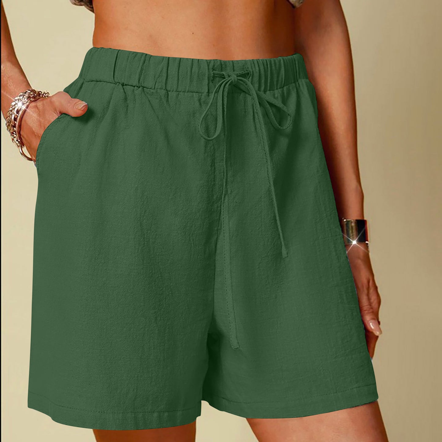 Women's Cotton Linen Pure Color Comfort Wide Leg Shorts