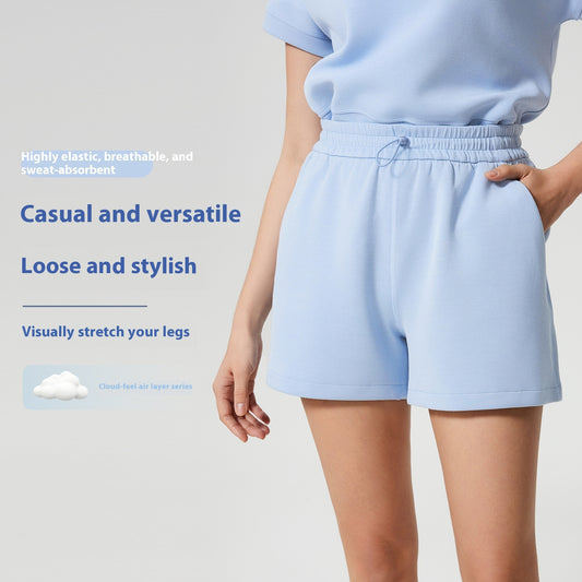 Drawstring High Waist Cloud Feeling Skin-friendly Running Wide Leg Casual Shorts