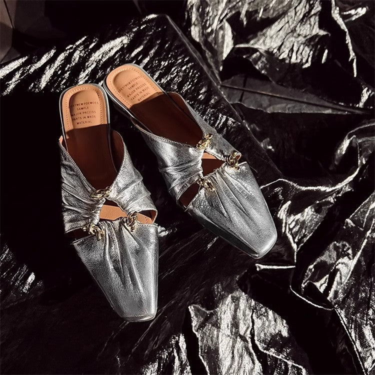 Genuine Leather Women's Half Toe Cap Slippers