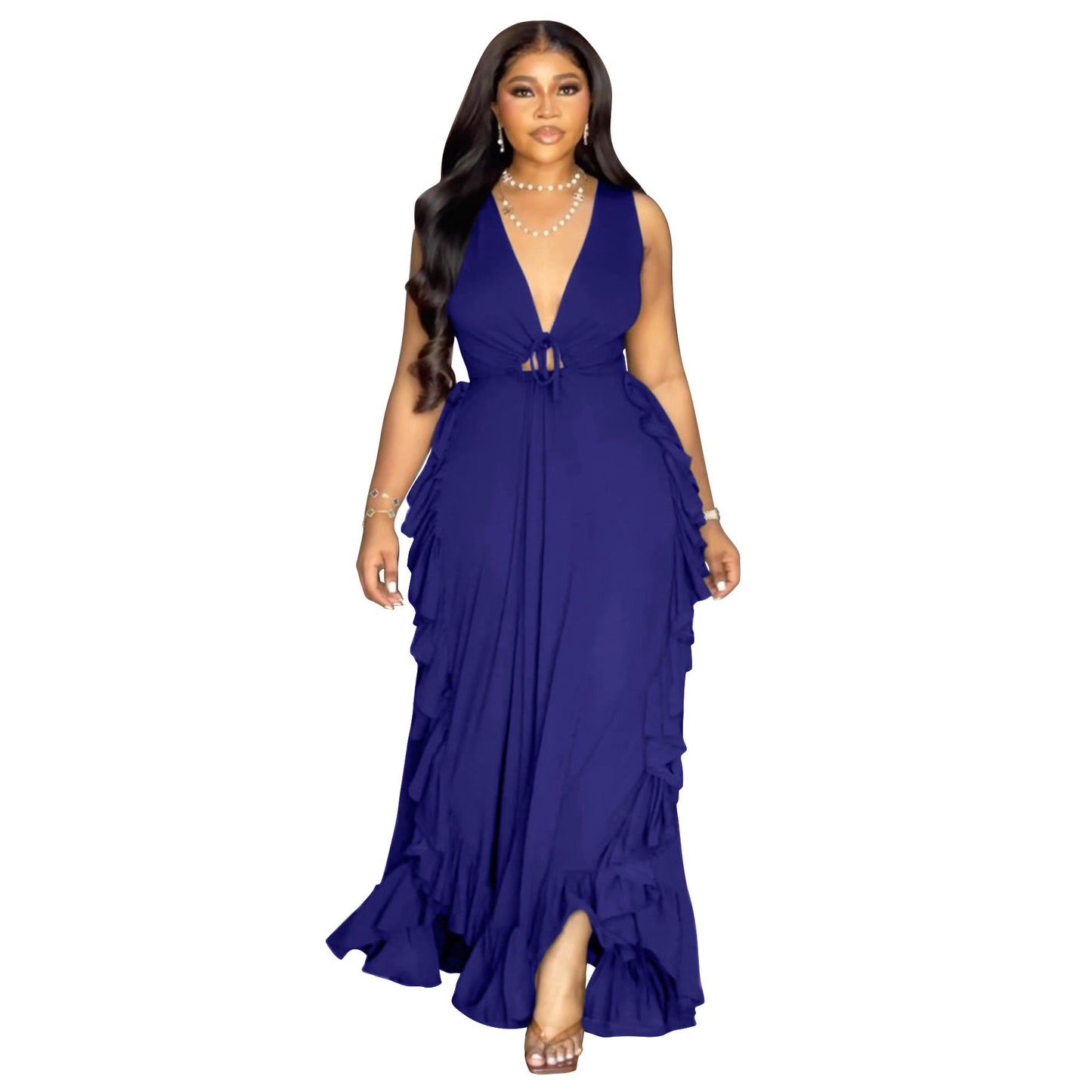 Ruffled High Waist Crop-top Spaghetti-strap Plus Size Dress