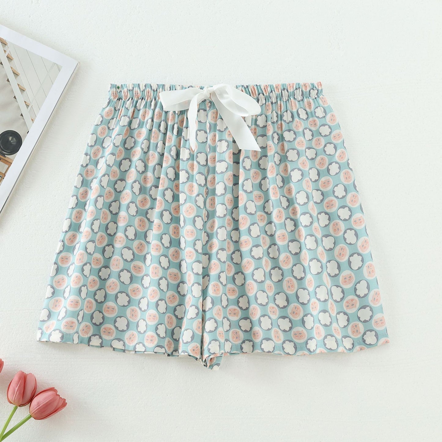 Shorts Thin Japanese Floral Draping Elastic Waist Pajama Pants
