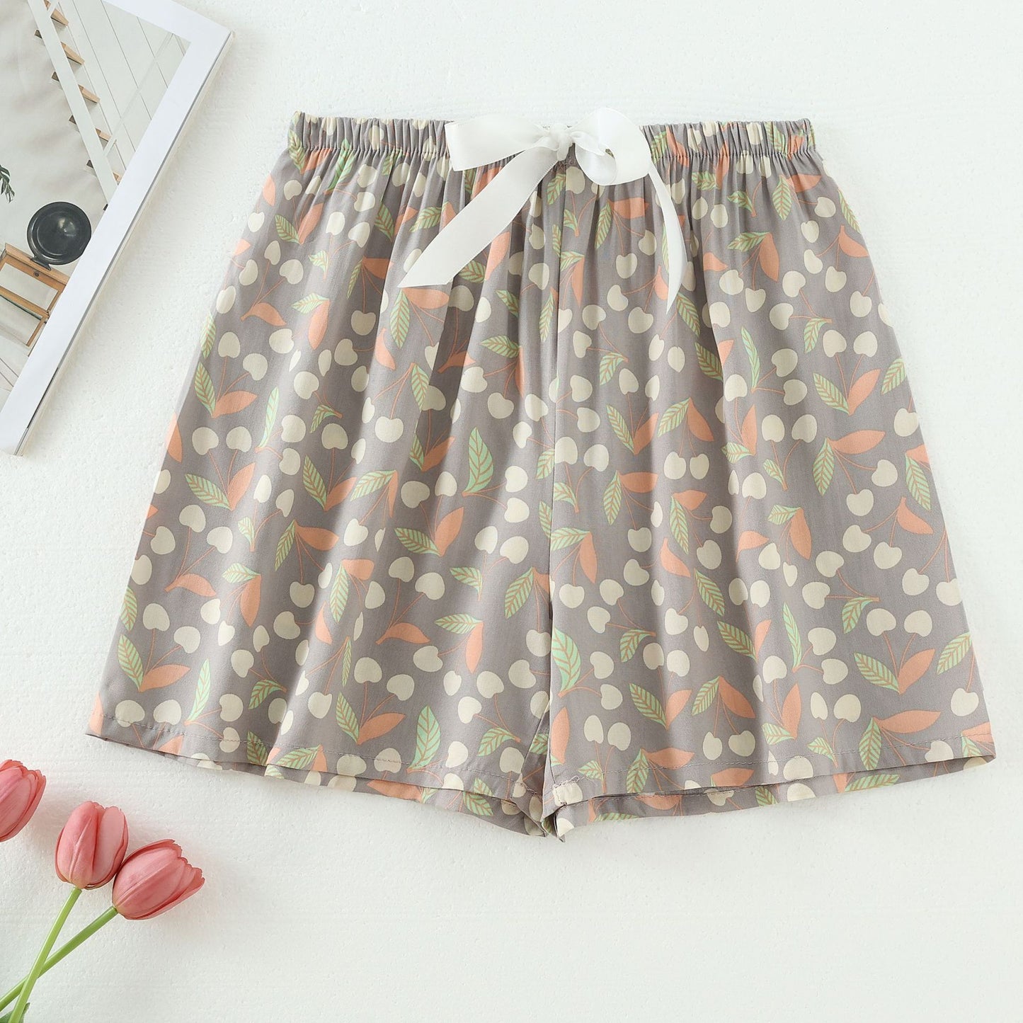 Shorts Thin Japanese Floral Draping Elastic Waist Pajama Pants