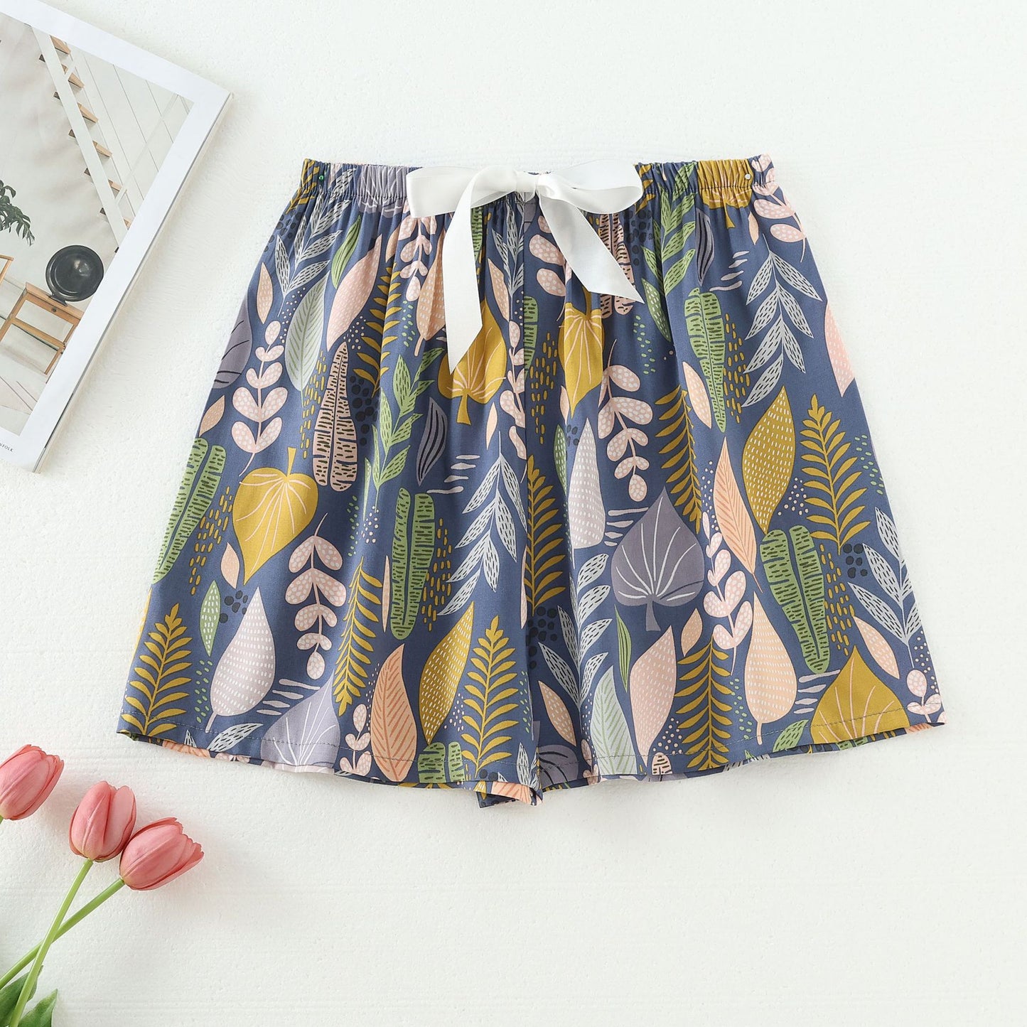 Shorts Thin Japanese Floral Draping Elastic Waist Pajama Pants