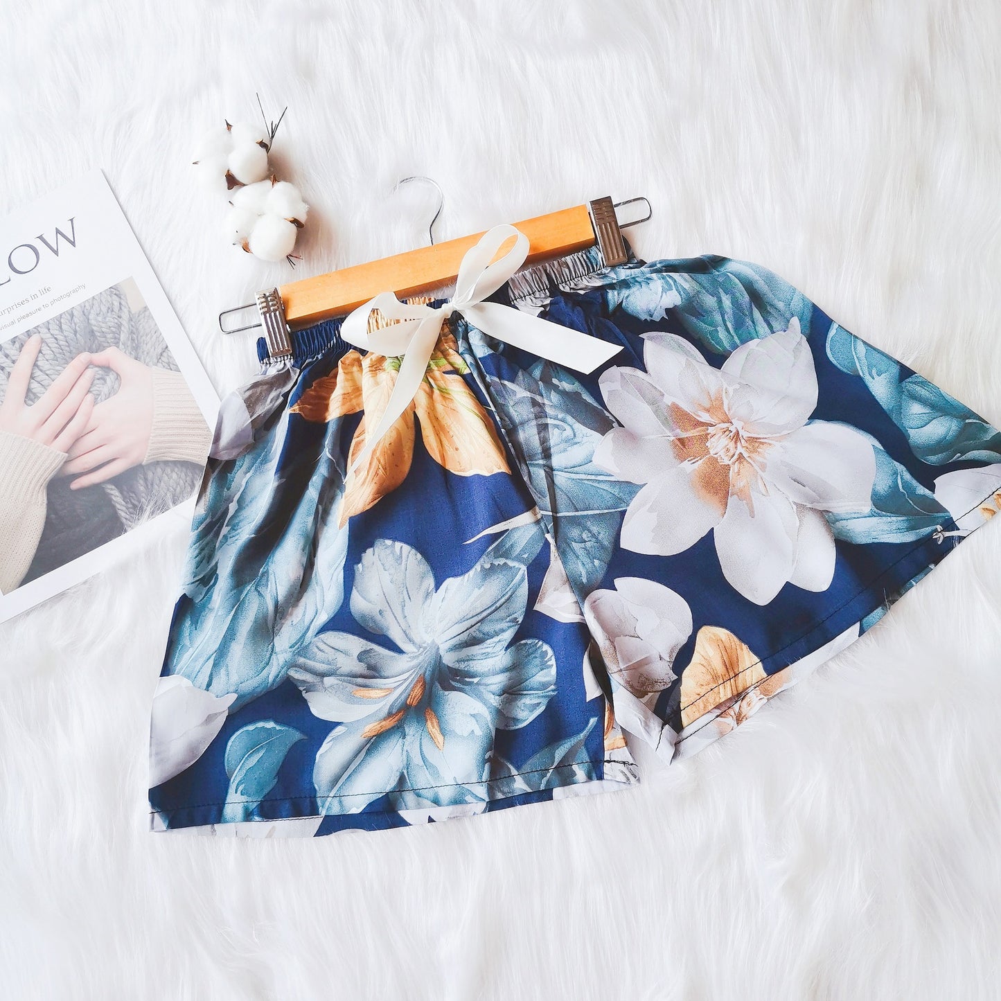 Shorts Thin Japanese Floral Draping Elastic Waist Pajama Pants