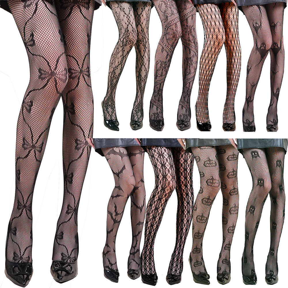 Halloween Spider Web Leopard Print Fishnet Stockings Women