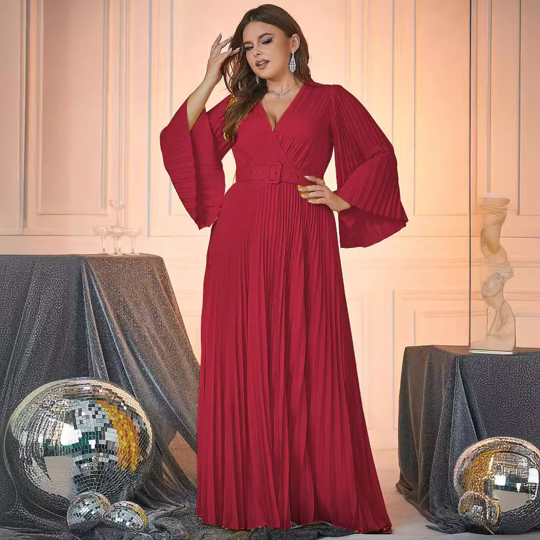 Women's Long-sleeved V-neck Dress