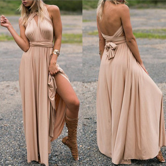 Women's Solid Color Multi-rope Cross Backless Bandage One-piece Dress